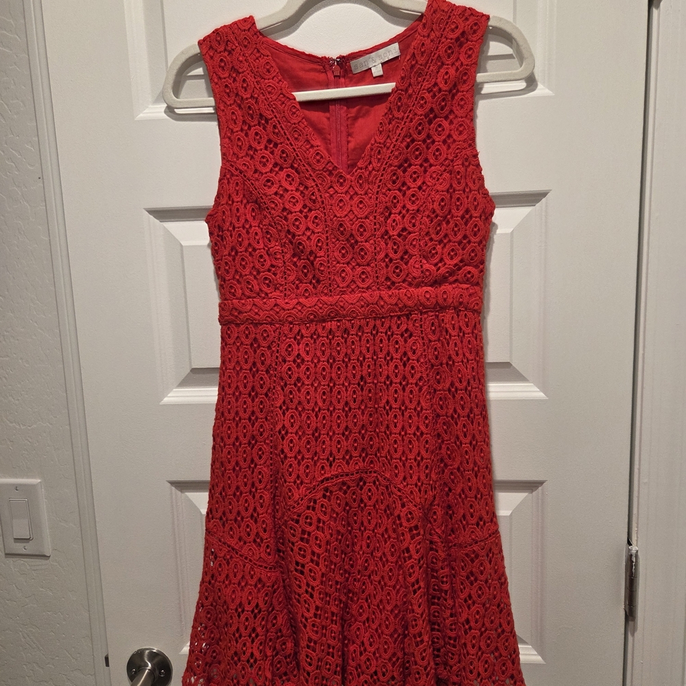 Chic Red Lace Midi Dress